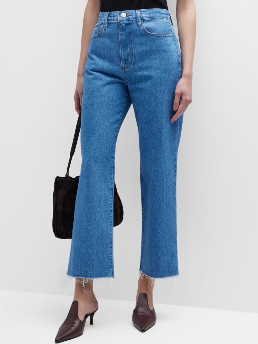 Frame Denim Cropped Straight-Leg Jeans in Medium Blue
